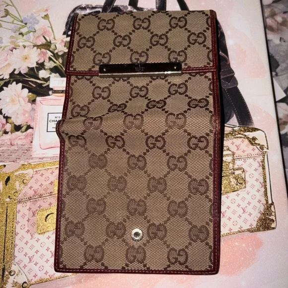 Gucci Marmont Signature GG Wallet Brown Leather Trim And Tan Canvas in Bag EUC 🚩 - Picture 4 of 10
